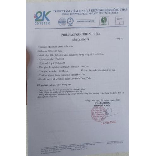 Phiếu Xét Nghiệm Mứt Chôm Chôm