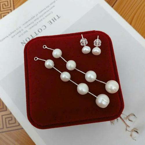 Bông Tai Ngọc Trai Nước Ngọt 2 Trong 1 - Bạc Si Kim