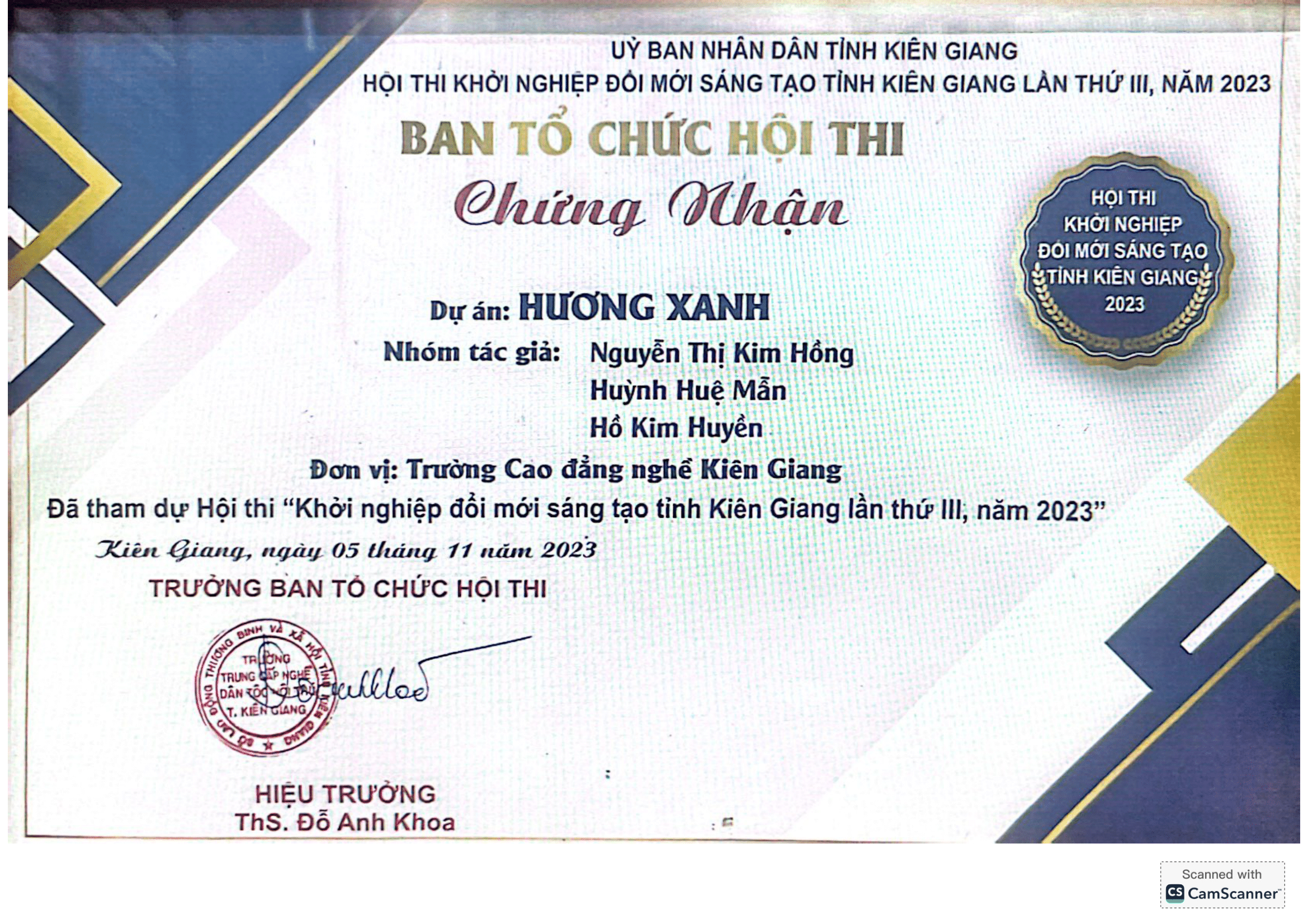 Giấy Chứng Nhận Tham Gia Khởi Nghiệp Cấp Tỉnh