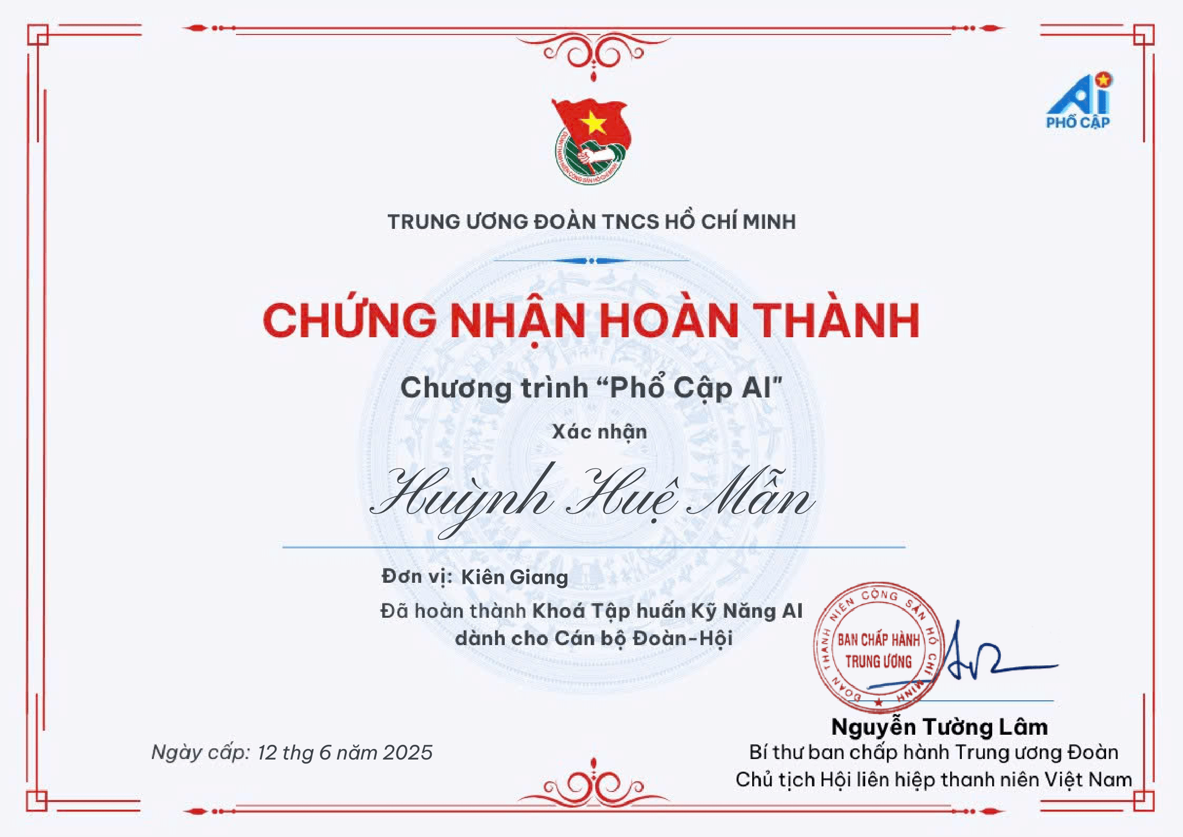 Giấy Chứng Nhận Hoàn Thành Kỹ Năng A.I OpenEDU