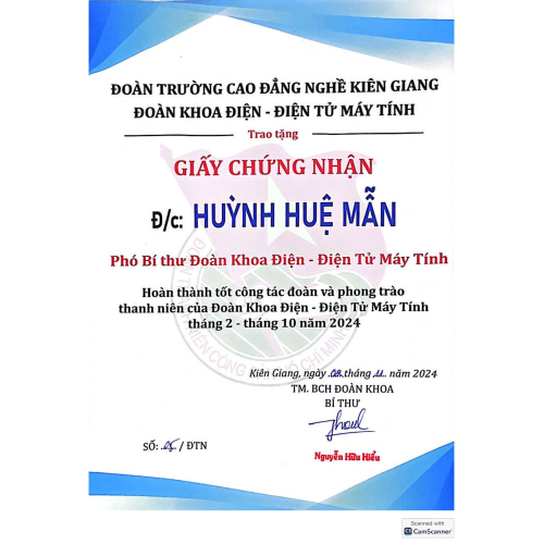 Giấy Chứng Nhận Đoàn Viên Hoàn Thành Tốt Trong Tháng Cấp Khoa