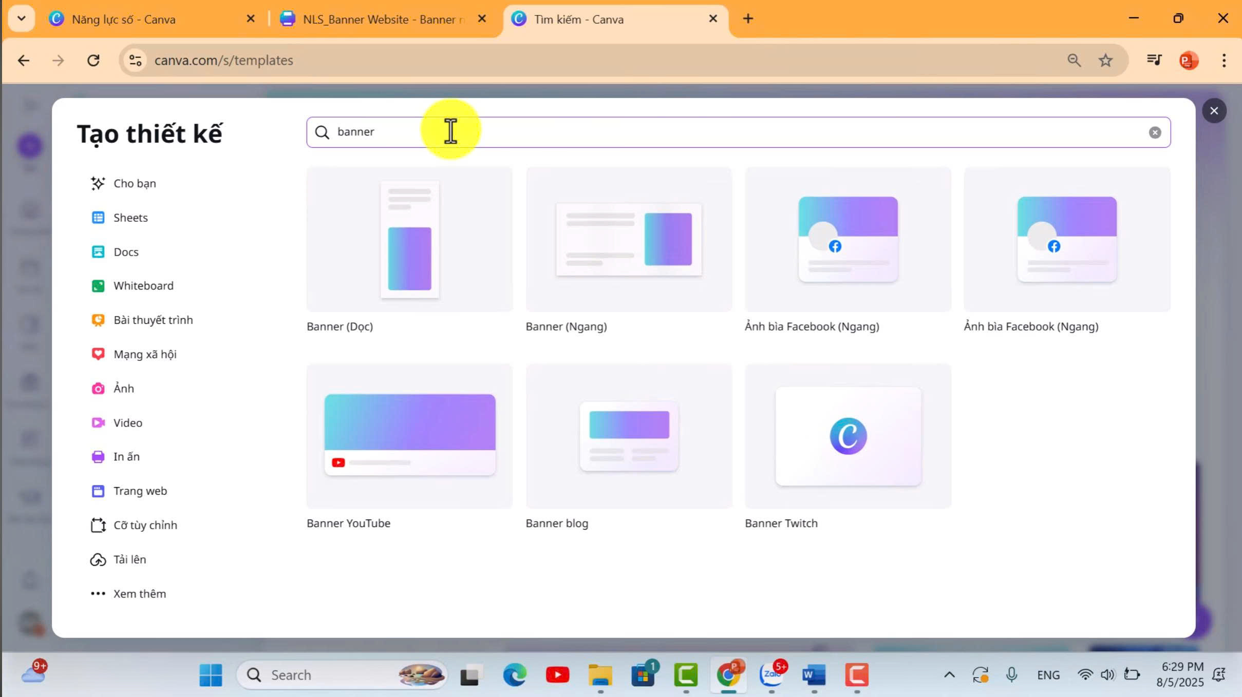 2. Tìm kiếm với từ khóa "banner"