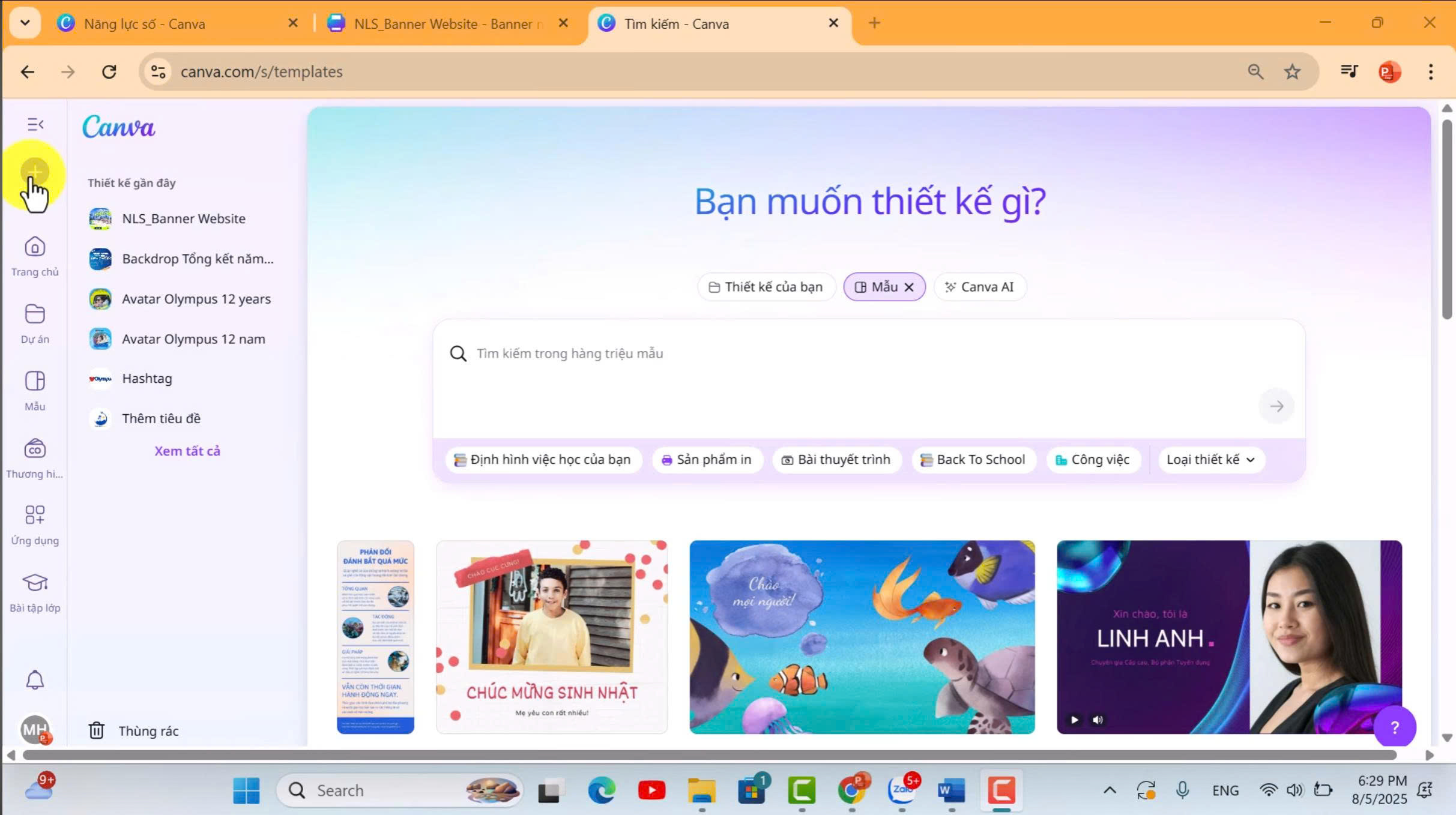 1. Từ trang chủ Canva, chọn mục "Tạo thiết kế"