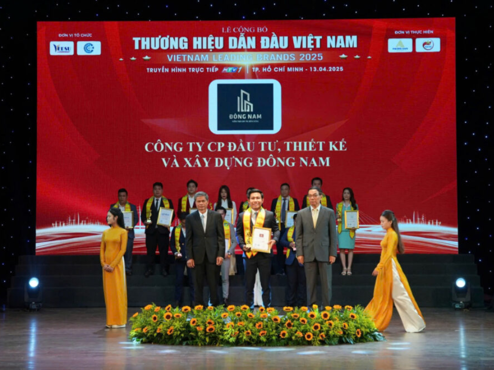 Công ty CP Đầu Tư, Thiết Kế và Xây Dựng Đông Nam (Đông Nam I.D.B) vinh danh với giải thưởng danh giá “Thương Hiệu Dẫn Đầu Việt Nam 2025 lần XII – Top 50 Thương Hiệu Dẫn Đầu Việt Nam”!