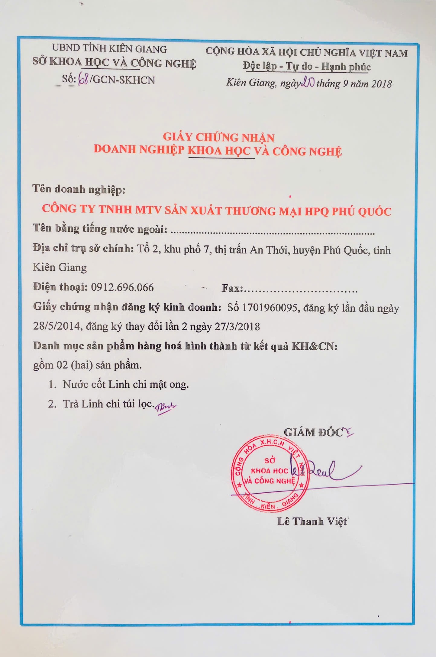 Chứng nhận Doanh nghiệp Khoa học và Công nghệ
