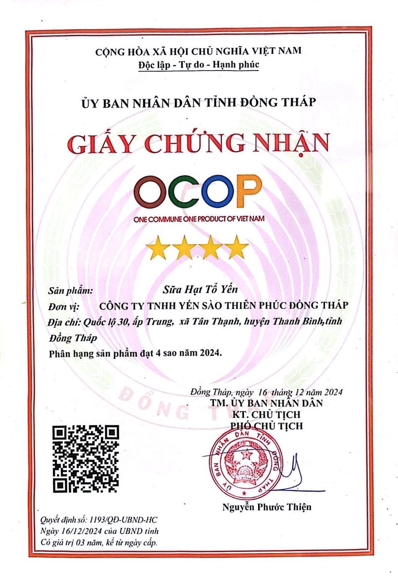 Chứng nhận OCOP 3 sao